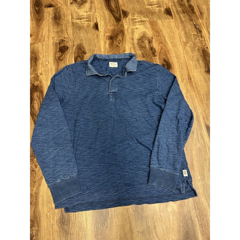 Todd Snyder Polo Shirt Mens Large Blue Jersey Knit Long Sleeve Casual Cotton